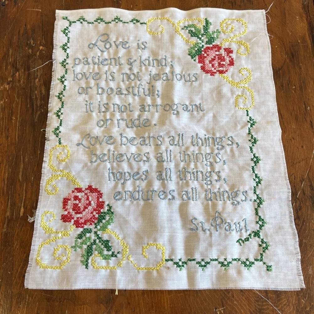 Embroidered St Paul Love Is Patient Wedding Verse Completed Unframed Needlepoint
